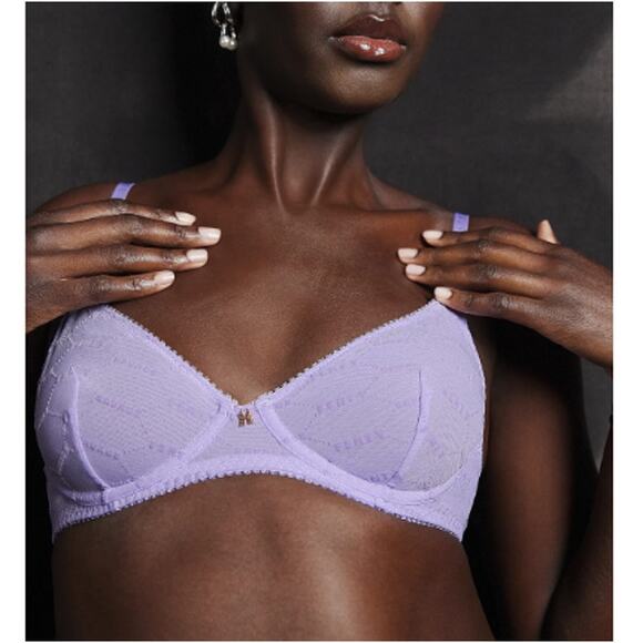 New SAVAGE FENTY Women's Purple Lavender Flocked Logo Unlined Demi Bra Size 42DD - Picture 1 of 11